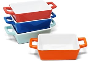 Joeji's Kitchen Set of 4 Mini Rectangle Ceramic Oven Baking Dishes - Ideal for Mini Lasagne Shepherds Pie and More - Small Casserole Dish - Individual & Kids Portion
