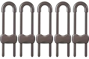 UCLEVER 5pcs Sliding Adjustable Cabinet Locks Safety Child U-Shaped Proofing Cabinet Locks for Kitchen Door Storage Cupboard Closet Dresser (Brown)