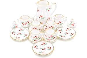 Odoria Miniature 1/12 Service a Thé en Porcelaine Accessoire Maison de Poupée, Cerise