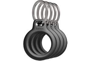 Belkin Llavero AirTag (4 unidades), Funda AirTag Resistente a los Arañazos con Frontal Abierto, Bordes Elevados, Cobertura, Cubierta, Localizador de Llaves, Mascotas, Maletas, Mochila y Otros, Negro