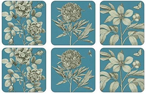 Pimpernel Etchings and Roses Coasters, Wood, blue, Medium, Set of 6 By Pimpernel