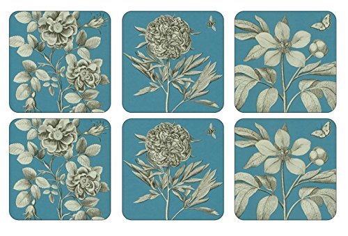 Pimpernel Etchings and Roses Coasters, Wood, blue, Medium, Set of 6 By Pimpernel