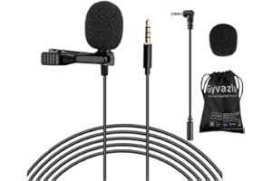 GYVAZLA Microphone Lavalier, 2M Clip on Microphone 3.5mm Omnidirectional Condenser Mic avec 2 External Microphone Adapter for Smartphones, PCs, Cameras