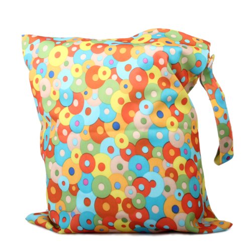 Waterproof Reusable Baby Cloth Diaper Bag Double Zipper Colorful Circles Pattern