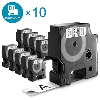 DYMO Authentic D1 étiquettes autocollantes, impression en noir sur fond blanc, 19mm x 7 m, pour imprimantes d'étiquettes LabelManager, 10 rouleaux