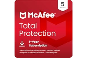 McAfee Total Protection 5-Device 2025 | Security Software Includes Antivirus, VPN, Scam Protection, Identity Monitoring | 1-Year Subscription with Auto-Renewal | Digital download