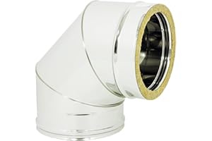 ALLINOX Curva Chiusa Doppia Parete 90° Coibentata Raccordo Acciaio INOX Gomito Per Canna Fumaria (DN 80/130)