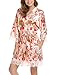 Produktbild BeautyUU Damen Satin Kimono Nachthemd Morgenmantel Kurze Schlafanzüge mit Blumen und Spitzen Bademantel XXL-S