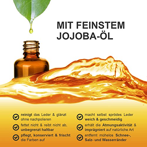 Lederpflege-Balsam mit Jojobaöl, natürliche Leder-Reinigung, -Pflege und Imprägnierung für alle Glattleder-Arten, tierversuchsfreies Produkt - 3