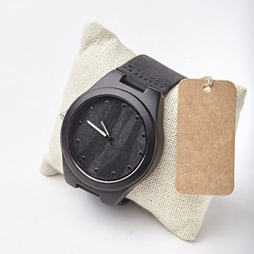 Original Factory Handmade Sandalwood Wooden Watch with Genuine Leather Strap Band Japanese Quartz Movement Analogue Display, Luminous Pointer Hands Round Shape Wrist Watches