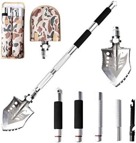 Military Portable Folding Shovel,Upgraded Multi-function Steel Spade and Outdoor Survive Equipment for Adventure,Camping,Hunting,Fishing,Gardening