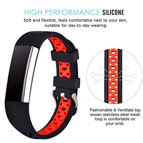 Greatfine Armband für Fitbit Alta Hr & Alta Classic Herzfrequenz Smart Watch Fitness Tracker Zubehör / Sport Fitness Ersatzschweißband Ersatzarmband (BlackRed) - 2