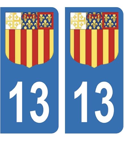 Adesivi Per Targa Auto Regione SUD - Bocche Del Rodano (13) - Set Da 2 - Prodotto Francese