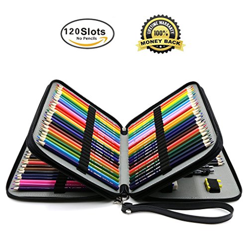 Preisvergleich Produktbild Bleistiftbeutel, Moliker 120 Slots Super große Kapazität Multi-Layer-Studenten Bleistift Buntstift / Rollentasche / Schule Office Art weicher Bleistift-Beutel für Kunst-Zeichnung (120 Slots Schwarz)