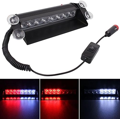 FINE QUALITY Light Bulb, MZ 8W 800LM 8-LED White + Yellow Light 3-Modes Adjustable Angle Car Strobe Flash Dash Emergency Light Warning Lamp with Suckers, DC 12V ,GISION ( SKU : S-CMS-3343A )
