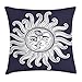 Produktbild Sun and Moon Throw Pillow Cushion Cover by, Love and Romance in Sky Eclipse at Midnight Themed Folk Elements Vintage, Decorative Square Accent Pillow Case, 18 X 18 Inches, Dark Blue White