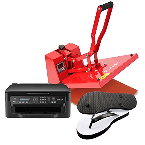 Preisvergleich Produktbild PixMax Flip-Flop Transferpresse Hitzepresse Heißpresse Textilpresse Sublimationsdruck Presse 38cm x 38cm inklusive Inkjet Drucker und Gratis Sublimations-Zubehör