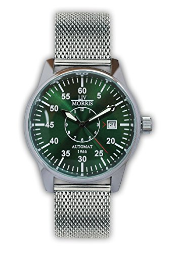 LIV MORRIS 1966 YORK MESH Automatikuhr dunkelgrnes Zifferblatt Herrenuhr Stahlarmband LIV MORRIS 1966 YORK MESH Automatikuhr dunkelgrnes Zifferblatt Herrenuhr Stahlarmband