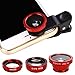 Produktbild Susens Universal 3 in 1 Fisheye Wide Angle Macro Kamera Objektiv Kit Clip auf für Mobile Handy (Rot)