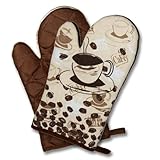 2 x (= Paar) " COFFEE TIME " Farbe : Braun - wunderschönes Kaffee - Haus Motiv - Backhandschuhe Handschuhe Ofenhandschuhe Grillhandschuhe - Hochwertig , 100% Baumwolle , eine schöne kleine Geschenk - Idee - NEU Geschenk