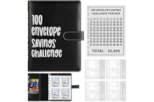 SUNJULY 100 Envelope Challenge Binder, Budget Planner Savings Challenge With Clear Cash Envelopes,Budget Sheets And Label Stickers, Money Saving Binder Organizer,Savings Challenge For Travel And Diary