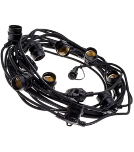 Generico CATENA CATENARIA LUMINOSA 5 METRI NERA PER 10 LAMPADINE LED E27 PER ESTERNO IP65