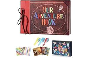 GAEVENWIN Our Adventure Book Fotoalbum Zum Selbstgestalten 80 Seiten,DIY Geschenk Scrapbooking Set für Wei hnachtstag,Fa milie,Jahrestag,Geburtstags,Valentinstag,Hochzeit (Leder)