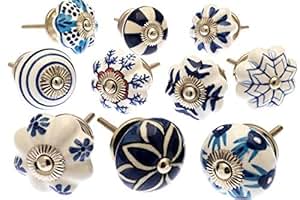 Gemischt Set mit blau & weiß Schrankknöpfe aus Keramik x 10 (MG-203