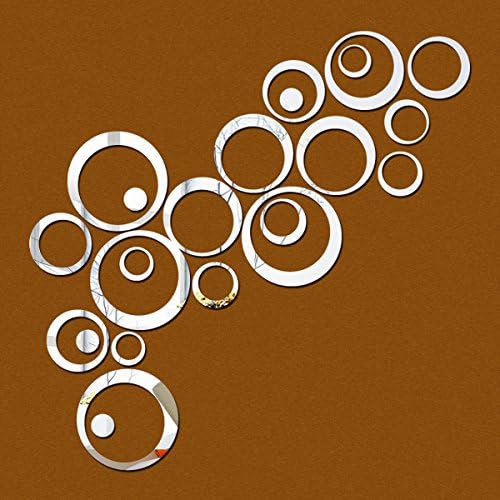 Acrylic Wall Stickers Circle Combination 3D Mirrored Pastel Living Room Bedroom TV Wall Decoration,Silver-75*75cm