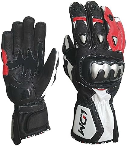 LDM Corsa X1 Motorcycle Motorbike Race Leather Gloves (Red/Black, L (21.5-23 cm))