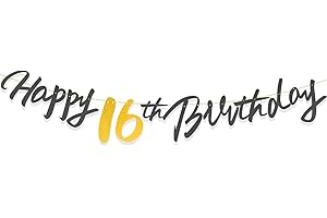 FUNCANDLE Black Gold 16th Birthday Decorations Banner for Boys Girls, Happy 16th Birthday Black Gold Banners Him Her Party Supplies Decorations