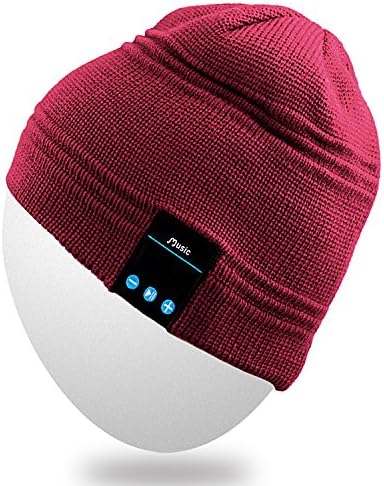 Mydeal Men &amp; Women Bluetooth Audio Beanie Hat Cap with Stereo Speaker Headphones, Microphone, Hands Free and Rechargeable Battery - for Mobile Phones, iPhone, iPad, Tablets, Android Smartphones - Red