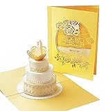 Stilvolle Hochzeitskarte mit extra Seite f&uuml;r Gr&uuml;&szlig;e, einzige 3-seitige Gru&szlig;-Karte, edle 3D Pop-Up Karte mit Hochzeits-Torte f&uuml;r Gl&uuml;ckwunsch & Einladung, wundersch&ouml;nes Geschenk zur Hochzeit
