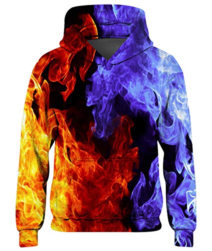 Goodstoworld Enfant Sweat à Capuche Garçon Fille 3D Imprimer Coloré Galaxy et Animale Hoodie Doublés Polaire 3-10 Ans, Fire & Ice, L (6-7 Years)