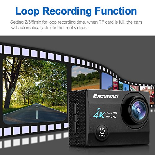 Excelvan Q8 Action Cam 2,0 " WiFi 30M Wasserdicht Sportkamera Actionkamera Full Color HD LCD-Display 4K 30FPS 16MP 170 ° Weitwinkel Linse 180°drehbar Zeitraffer Zeitlupe Action DV Sport Kamera für Android / IOS – Bild 5
