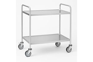 Arredo Chef – Chariot de Service INOX à 2 Niveaux – 84,5 x 52,5 x 94 cm – roulettes Pivotantes avec Freins – Cuisine Pro, Restaurant, Collectivité