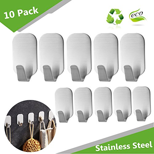 Adhesive Hooks, Morbuy 304 Stainless Steel 3M Self-Adhesive Strong High Powerful Waterproof Wall Hanger 10PCS for Bathroom Kitchen Door Ceiling Living Room Organizer (10PC Oval Style)