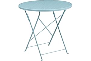 Flash Furniture Oia-Mesa Redonda Plegable de Acero para Interiores y Exteriores Pulgadas de Grado Comercial, aleado, Azul Celeste, 30" Round