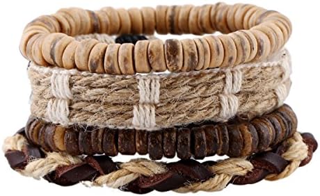 LZHMCircle Leather Bracelet Wristband For Unisex Personalized Multi Strands Adjustable Bracelets Coconut Shell Beads Hemp Rope Bracelet