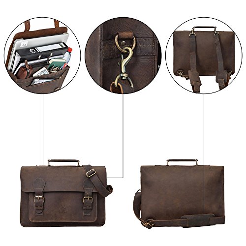 Ledertasche Gusti Leder studio „Floyd“ Rucksack oder Umhängetasche Laptoptasche 15,4″ MacBook Pro 15″ Tasche mit Rucksackfunktion Lederrucksack Rucksack Klassiker Vintage Cityrucksack Echt Leder Braun 2M1-26-54 - 3