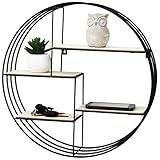 Rundes Regal mit 4 Ablagen Rundes Hängeregal 45x11cm Wandregal mit 4 Ablagen Schwarz/Natur Wandboard