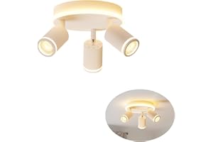 LVWIT Lámpara de Techo LED Giratorios con 3 Focos LED GU10 -Orbicular de Metal Blanco, Focos de Techo para Lámpara de Techo para Dormitorios, Salones y Cocinas(Sin Bombillas).