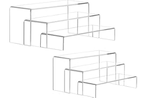 CafullCon 6Stück Acryl Regal, 6 Größen Acryl Riser Display Ständer, klare rechteckige Tiered Display Stand, Schmuck Display Halter Cupcake Dessert Ständer Halter für Pop Figuren Sammlerstücke Kosmetik