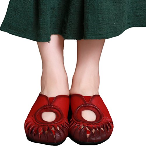 Vogstyle Damen Strand Pantoffeln Leder Höhlen Heraus Flache Sandalen - 2