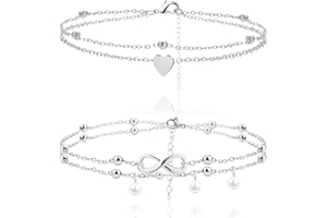 EAVUYIS Cavigliera Donna, 2Pcs Bracciali alla Caviglia da Spiaggia, Cavigliera Cuore da Donna, Accessori da spiaggia Gioielli per piedi regolabili per donne e ragazze