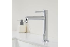 Ulytid Grifo de Agua Fría, Grifo de Baño Cromado Grifo de Lavabo de una Sola Palanca Con Aireador Desmontable Grifo de Baño Ahorrador de Agua Altura de Caño de 113 mm, Acero Inoxidable