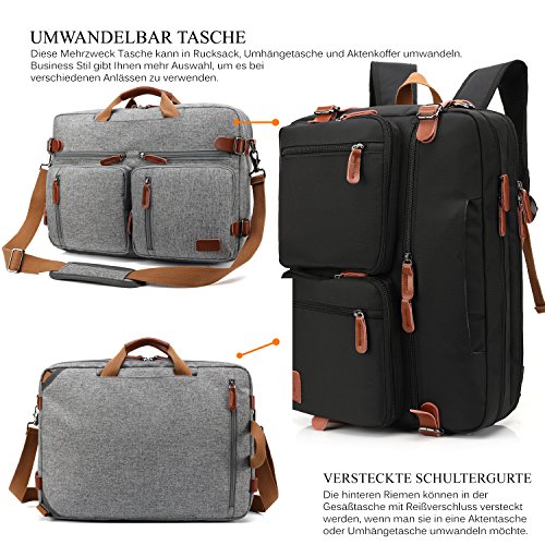 CoolBELL umwandelbar Rucksack Messenger Bag UmhÃ¤ngetasche Laptop Tasche Handtasche Business Aktentasche Multifunktions Reise Rucksack Passend fÃ¼r 17,3 Zoll Laptop / MÃ¤nner / Frauen(Grau)