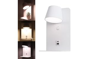 Alpinaluz Applique LED orientabile 6 W bianco con tono di colore regolabile (3000K/4000K/6000K), interruttore, porta di ricarica USB tipo C e A, supporto in alluminio da 14 cm per testiere e comodini