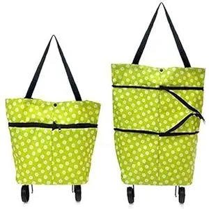 Big Bazar Polyester Trolley Luggage Bags Traveling Vegetable Grocery Clothing Bag with Light Weight and Medium Size with Wheels for Girls Boys Women Ladies Men (Green)