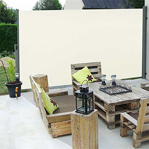 MCTECH® Seitenmarkise zertifiziert Sonnenschutz Sichtschutz Windschutz Terrasse Markise Polyester (1.6*3m, Beige) - 8